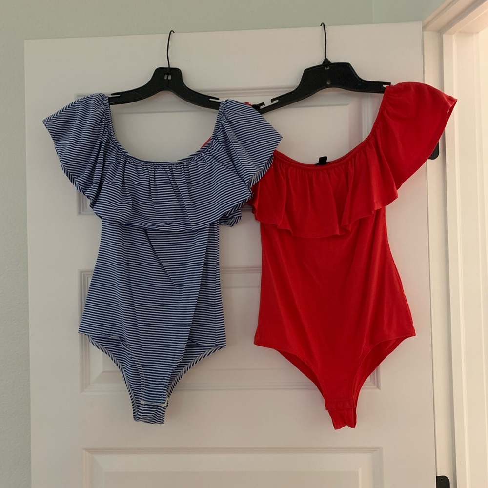Lot of 2 off shoulder ruffle bodysuits jcrew